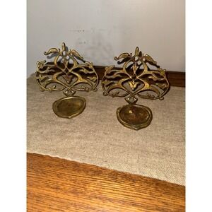 Vintage Pair Brass Wall Pillar Candle Holder 6"x4.5"